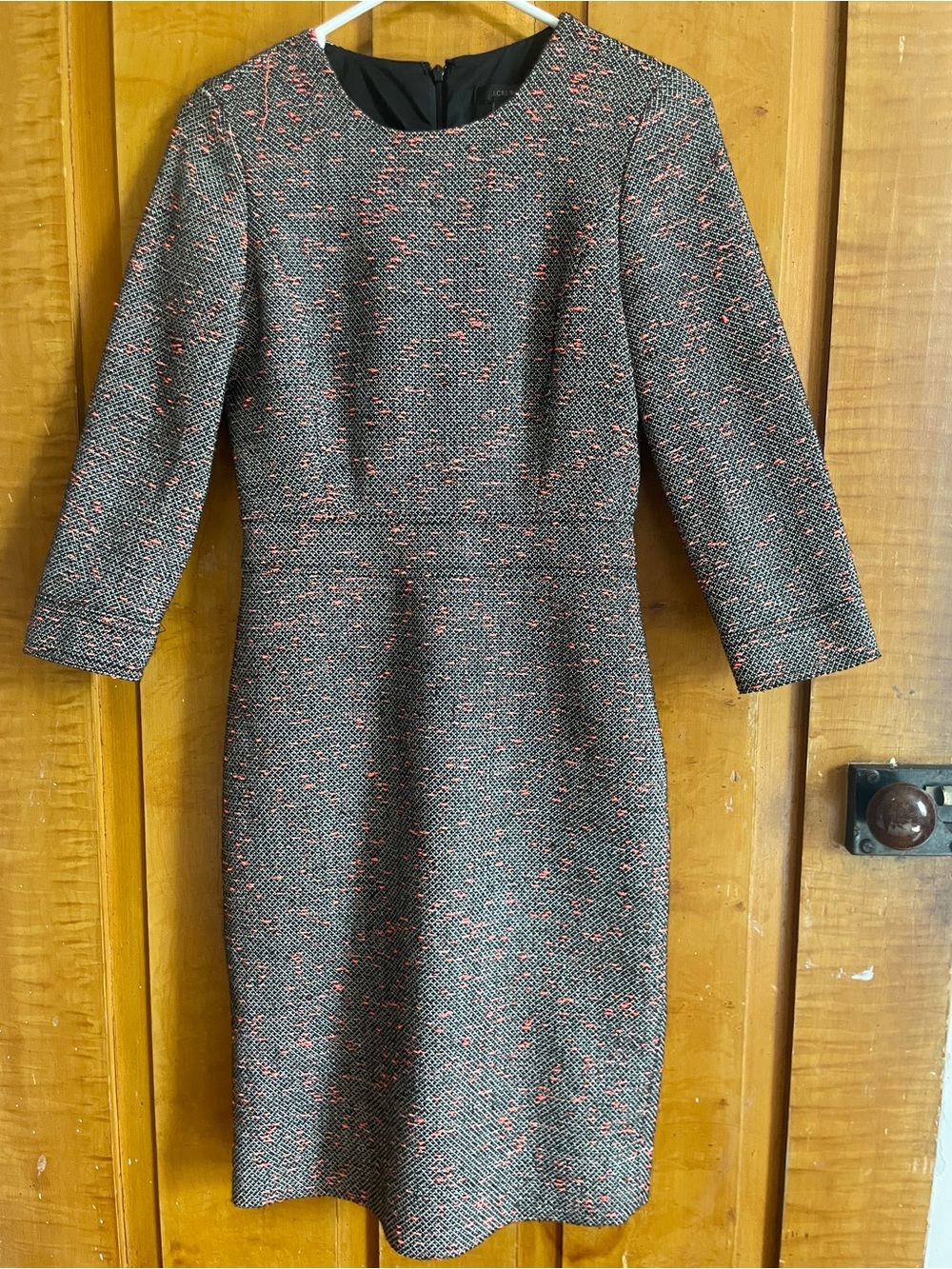 J. Crew Black Tweed Midi Dress with Coral Speck